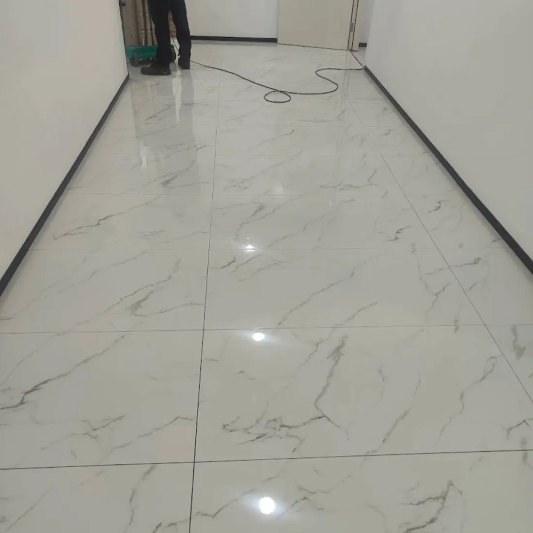 Mirror-shine marble floor in a corridor